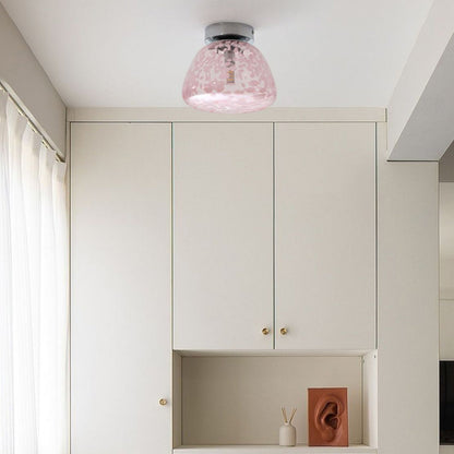 Modern Minimalist Round Iron Glass 1-Light Semi-Flush Mount Ceiling Light For Living Room