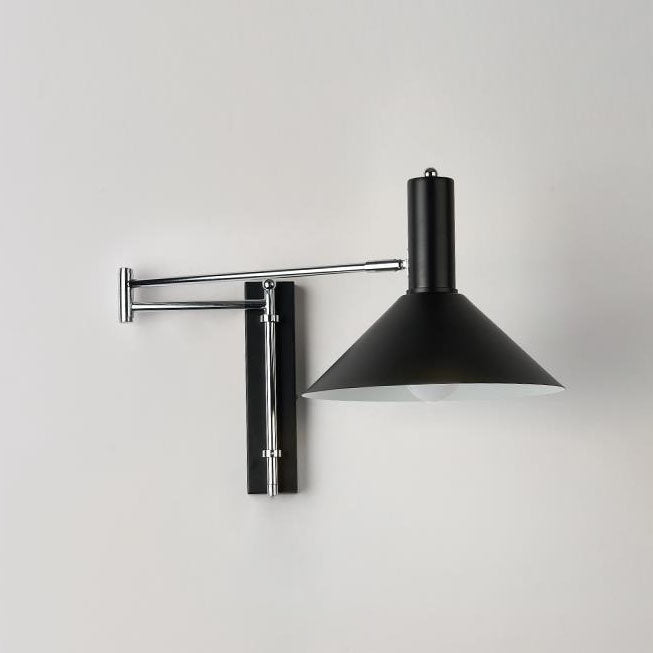 Modern Minimalist Round Tapered Iron 1-Light Retractable Wall Sconce Lamp For Bedroom Lumendat