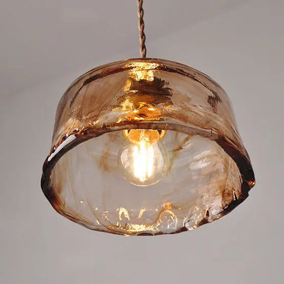 Vintage Amber Drum Round Glass Brass 1-light Pendant Light Lumendat