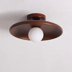 Modern Simplicity Rubberwood Glass Round 1-Light Semi-Flush Mount Ceiling Light For Hallway Lumendat