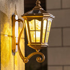 Traditional European Solar Outdoor Lantern Aluminum Glass Waterproof 1-Light Wall Sconce Lamp for Outdoor Patio