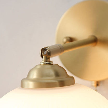 Nordic Striped Milk White Glass Brass 1-Light Pull Cord Wall Sconce Lamp