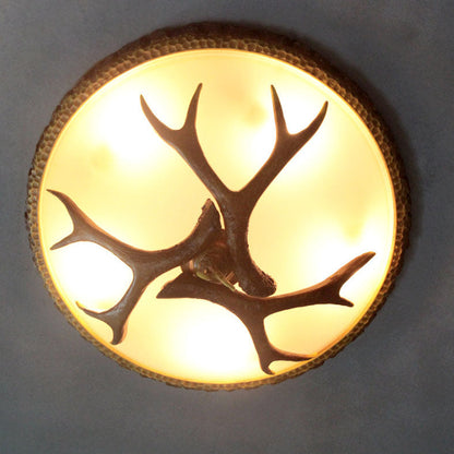 Vintage Industrial Antler Resin Glass Round 2/3/5 Light Flush Mount Ceiling Light