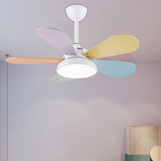 Lumendat Simple Colorful Round Fan Leaf Kids Downrods Ceiling Fan Light Lumendat