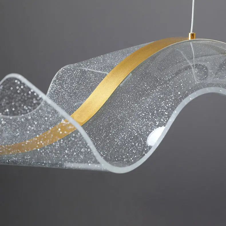 Contemporary Creative Rectangle Wave Ribbon Metal Acrylic LED Island Light Chandelier for Dining Room BulbSquare