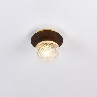 Japanese Minimalist Glass Iron Woodgrain 1-light Semi-flush Mount Ceiling Light