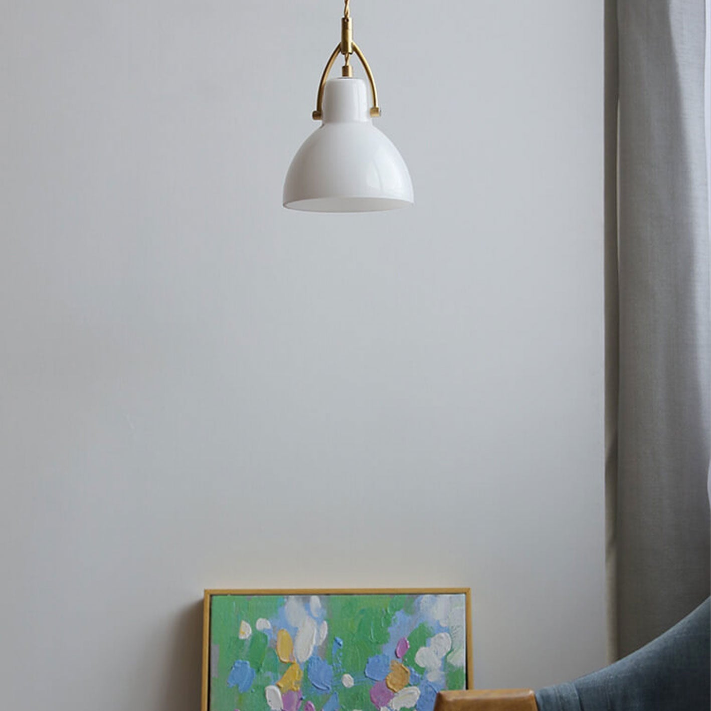 Vintage Milk White Glass Dome 1-Light Mini Brass Pendant Light