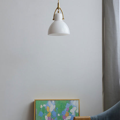 Vintage Milk White Glass Dome 1-Light Mini Brass Pendant Light