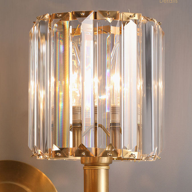French Light Luxury Crystal Copper Cylinder 1-Light Wall Sconce Lamp Lumendat