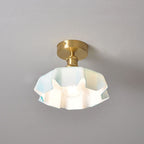 Japanese Vintage Cream Glass Floral Brass 1-Light Semi-Flush Mount Ceiling Light Lumendat