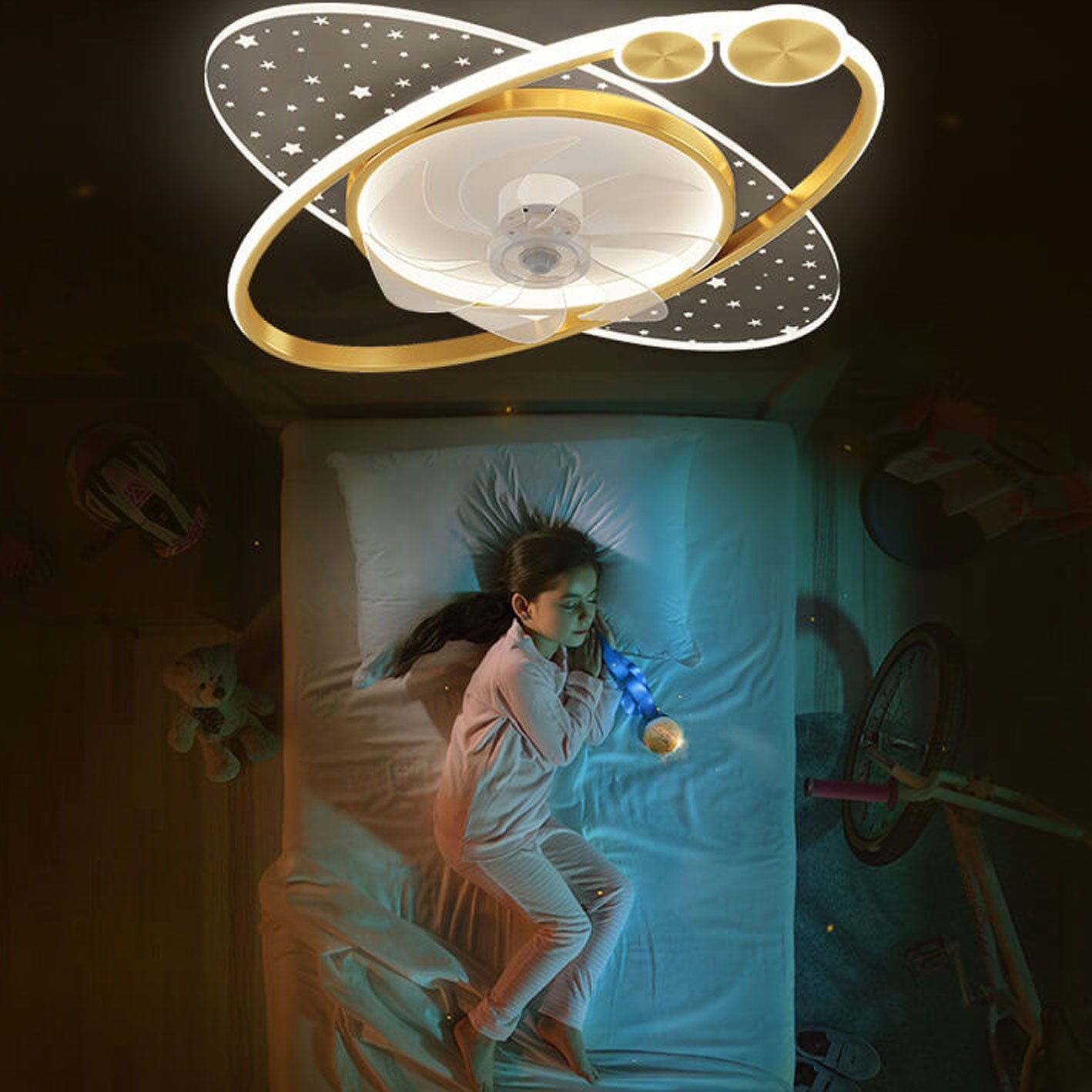 Lumendat Modern Creative Planet Star Effect LED Flush Mount Ceiling Fan Light Lumendat
