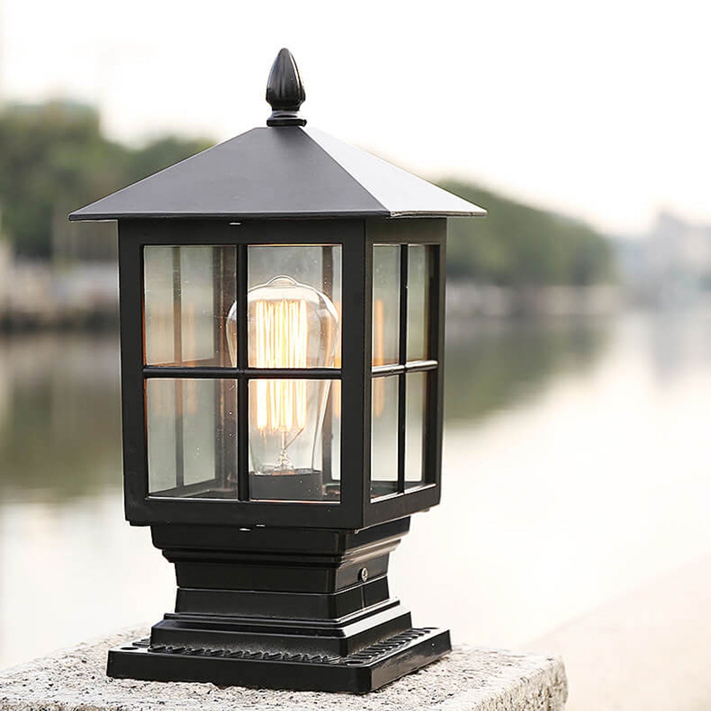 European Outdoor Column Lantern Waterproof Rustproof 1-Light Patio Light Lumendat