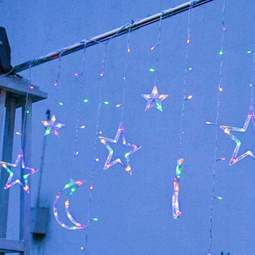 LED Solar Star Moon Curtain Light Christmas Outdoor Patio Decorative Camping String Lights Lumendat