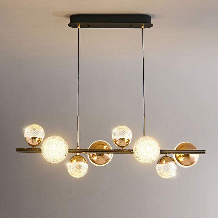 Modern Luxury Acrylic Spherical Iron Rod LED Island Light Chandelier BulbSquare