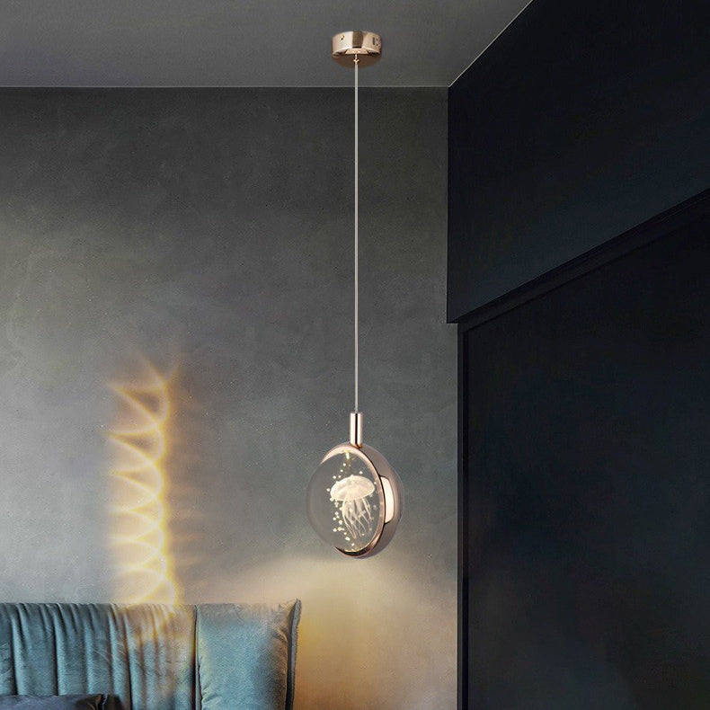 Modern Minimalist Round Ball Aluminum Crystal LED Pendant Light for Bedroom BulbSquare