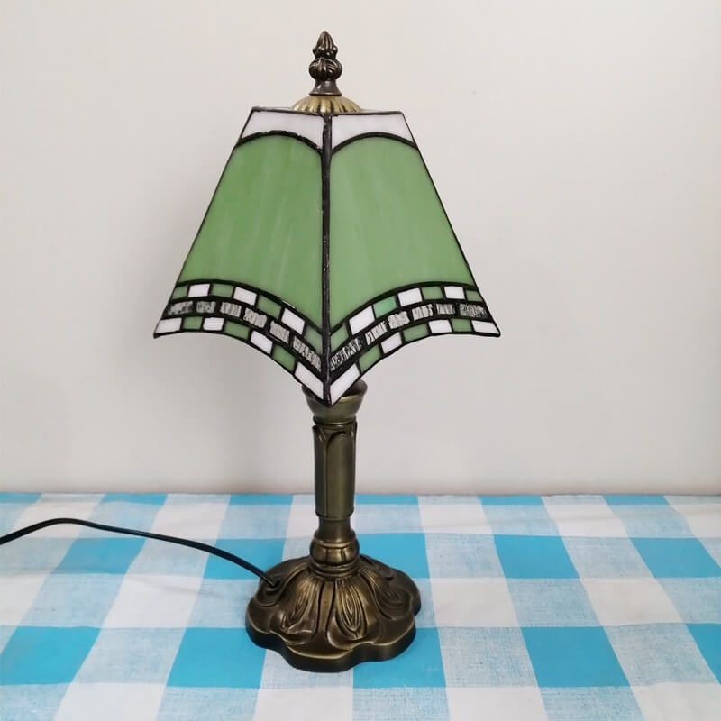 European Vintage Tiffany Square Stained Glass Iron 1-Light Table Lamp Lumendat