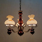 Traditional Rustic Candelabra Round Flower Iron Solid Wood 3-light Chandelier for Living Room BulbSquare