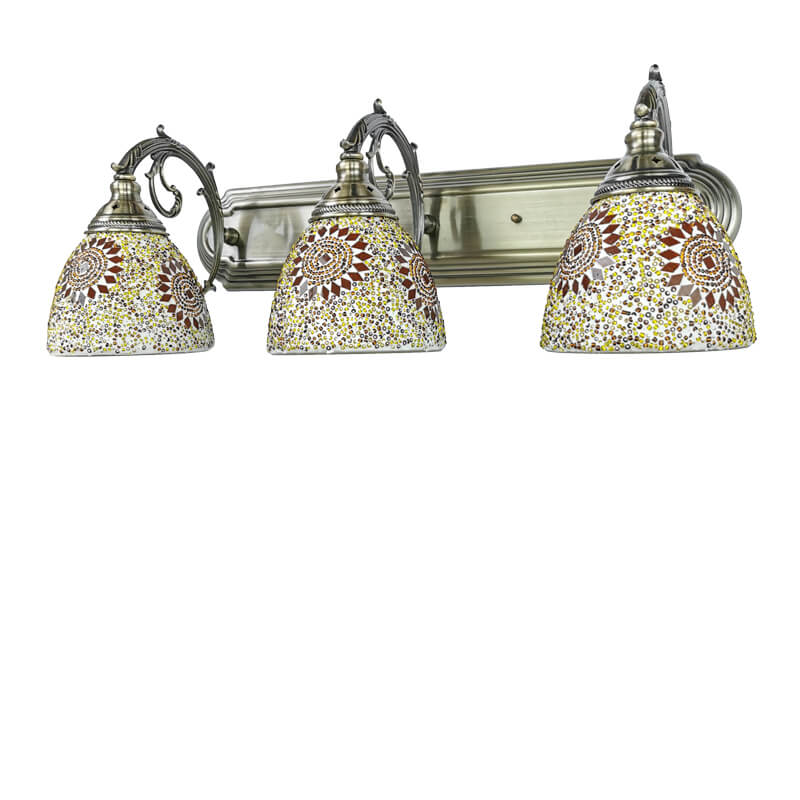 Tiffany Mediterranean Horn Stained Glass 3-Light Bathroom Vanity Mirror Front Wall Sconce Lamp Lumendat