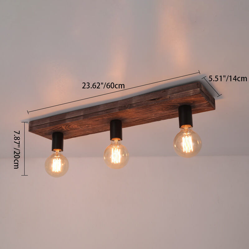 Retro Creative Solid Wood Glass Lampshade 3-light Flush Mount Ceiling Light