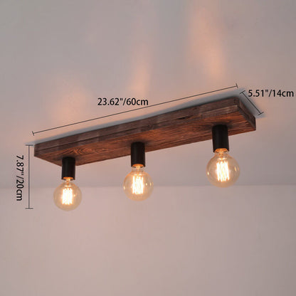Retro Creative Solid Wood Glass Lampshade 3-light Flush Mount Ceiling Light