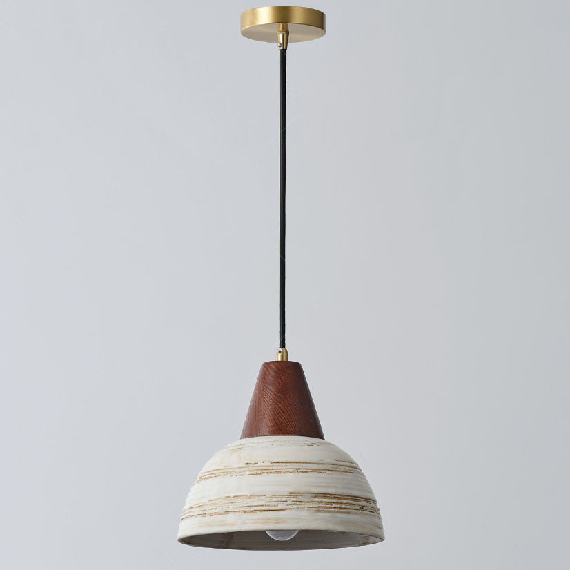 Nordic Japanese Walnut Ceramic Dome 1-Light Pendant Light