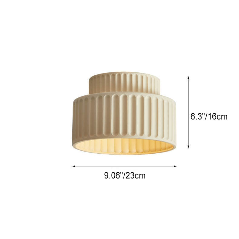 Contemporary Nordic Cream Style Hand Sculpted Stripes Resin Round 1-Light Flush Mount Ceiling Light For Entryway Lumendat