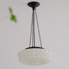 Traditional French Iron Glass Stripes Round Drum LED Semi-flush Mount Ceiling Light for Living Room & Bedroom Lumendat