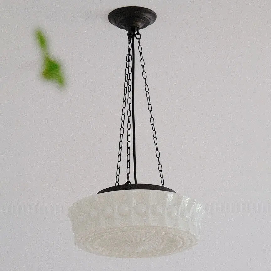 Traditional French Iron Glass Stripes Round Drum LED Semi-flush Mount Ceiling Light for Living Room & Bedroom Lumendat
