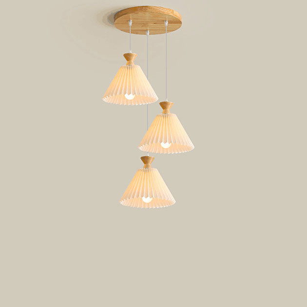 Nordic Wooden Pleated Cone 1/3 Light Island Light Chandelier BulbSquare