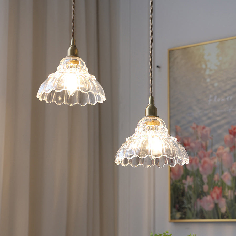 Modern Minimalist Bellflower Brass Glass 1-light Pendant Light for Living Room