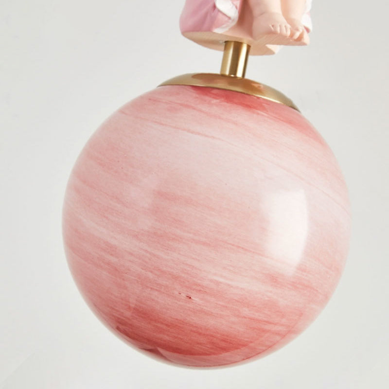Lumendat Contemporary Nordic Kids Resin Glass Round Angel 1-Light Pendant Light For Bedside Lumendat