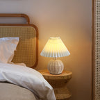 Contemporary Nordic Rattan Fabric Pleated Conic Ball LED Table Lamp For Bedroom Lumendat