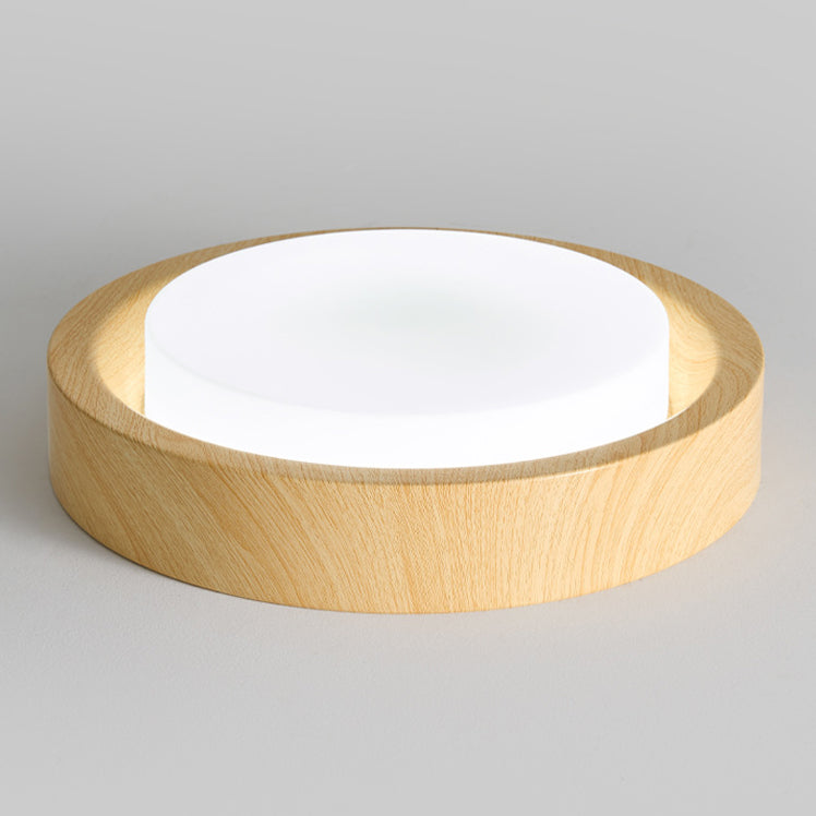 Traditional Japanese Round Glass Wood Grain LED Flush Mount Ceiling Light for Bedroom