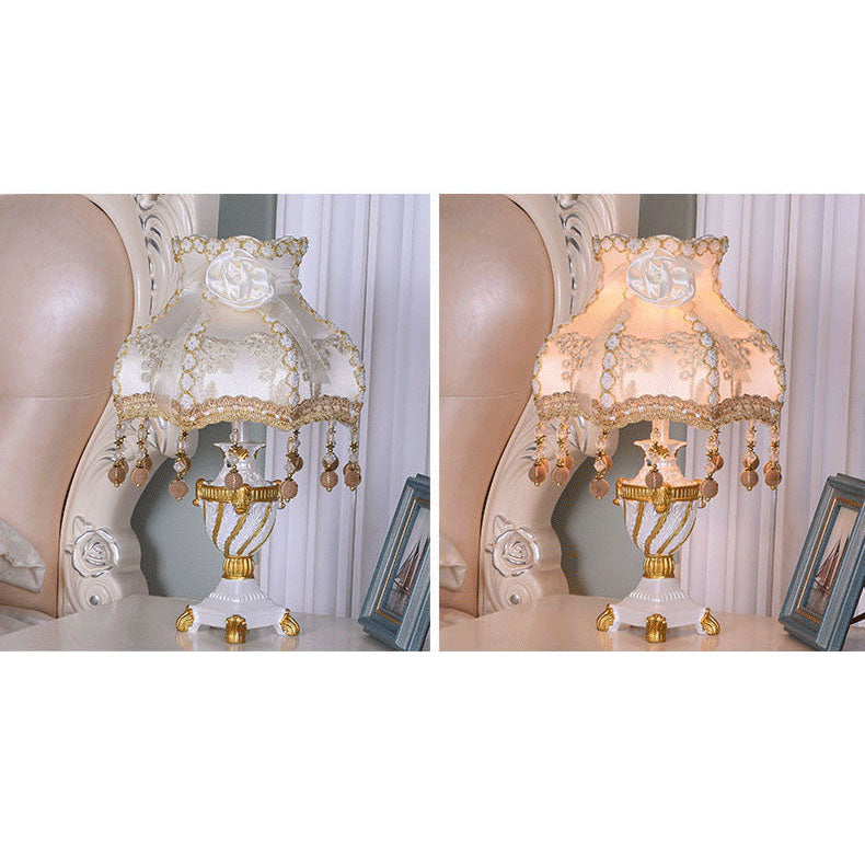 European Luxury Fabric Lace Resin 1-Light Table Lamp Lumendat