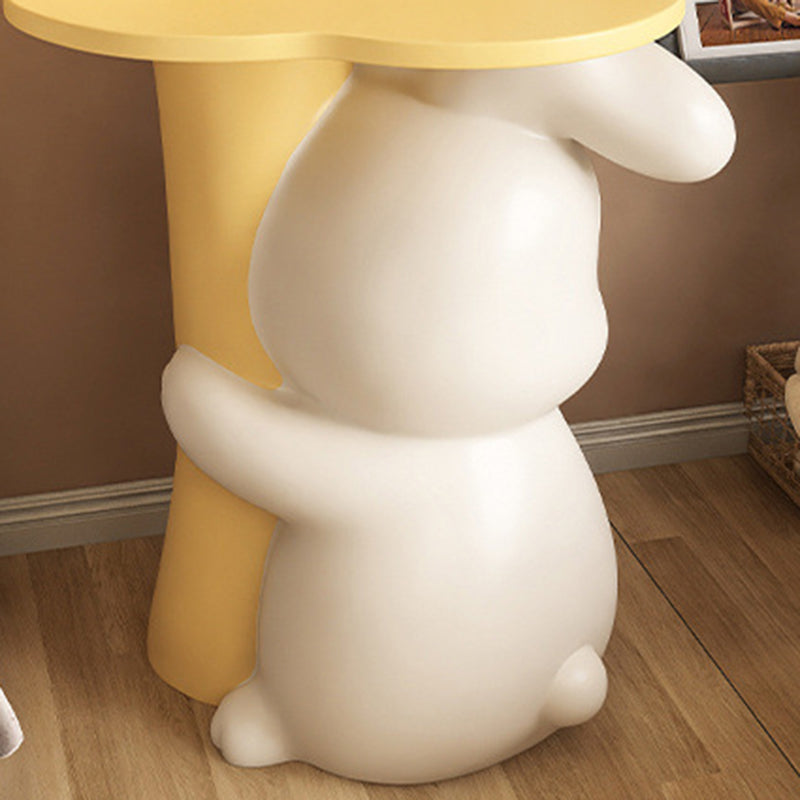 Lumendat Contemporary Creative Kids Flower Rabbit Resin Wood End Table 1-Tray For Bedroom Lumendat