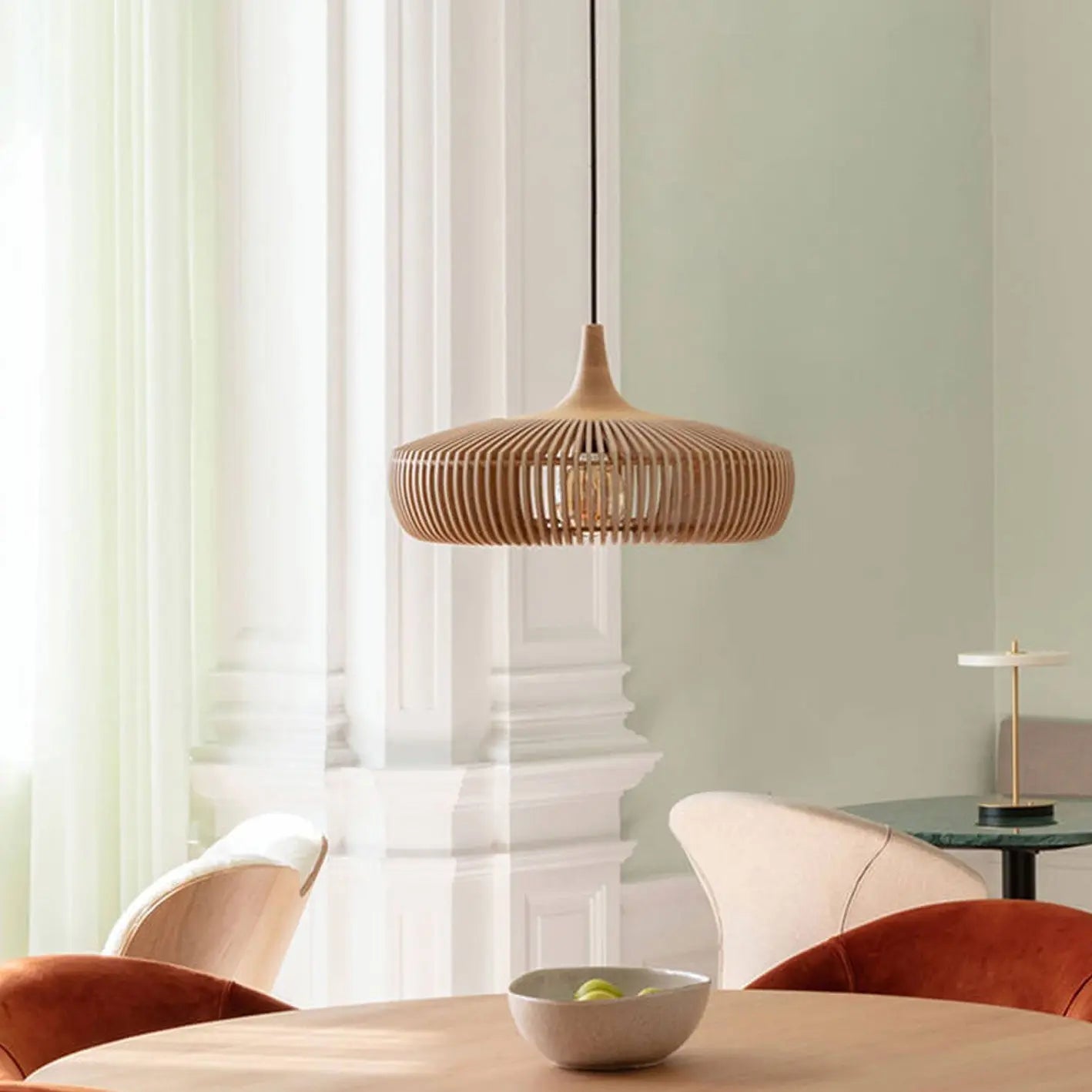 Nordic Vintage Wooden Round Dome Lid 1-light Pendant Light Lumendat