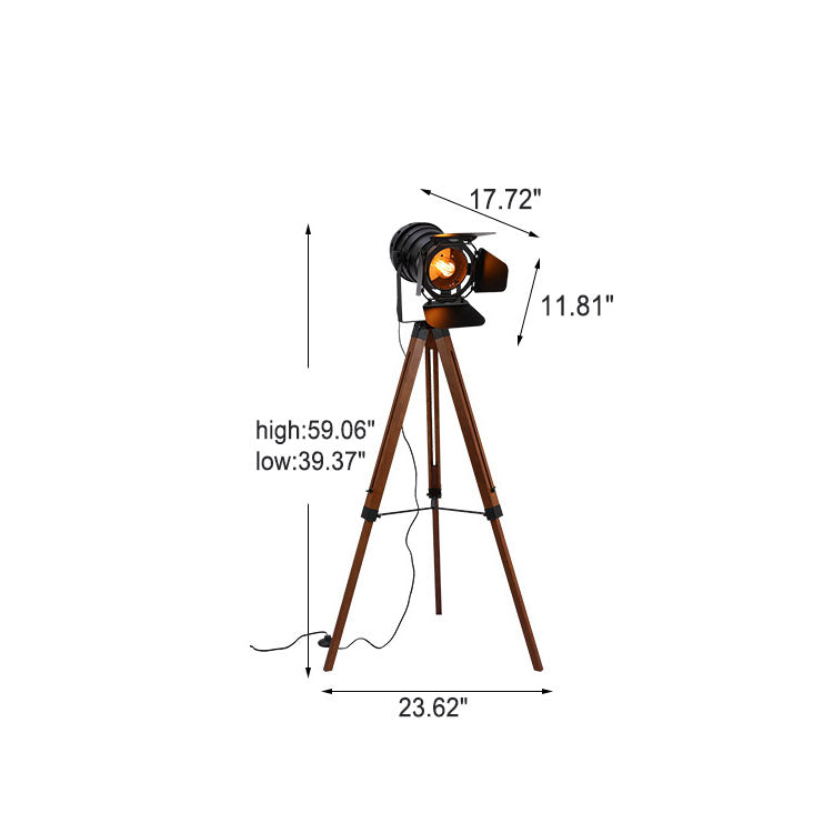 Industrial Vintage Solid Wood Iron Photographer Tripod 1-Light Standing Floor Lamp Lumendat