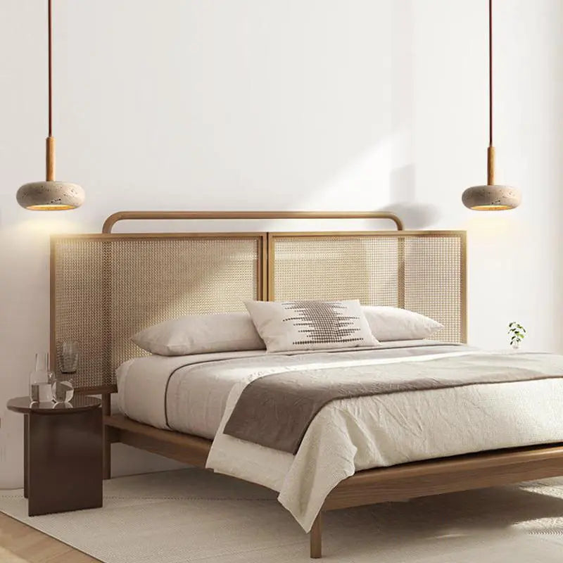 Contemporary Scandinavian Oval Solid Wood Yellow Travertine LED Pendant Light for Living Room BulbSquare