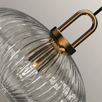 Contemporary Nordic Round Oval Pumpkin Stainless Steel Striped Glass 1-light Pendant Light for Living Room BulbSquare