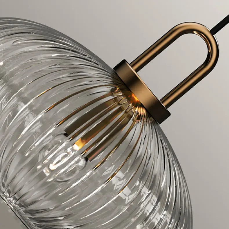Contemporary Nordic Round Oval Pumpkin Stainless Steel Striped Glass 1-light Pendant Light for Living Room BulbSquare