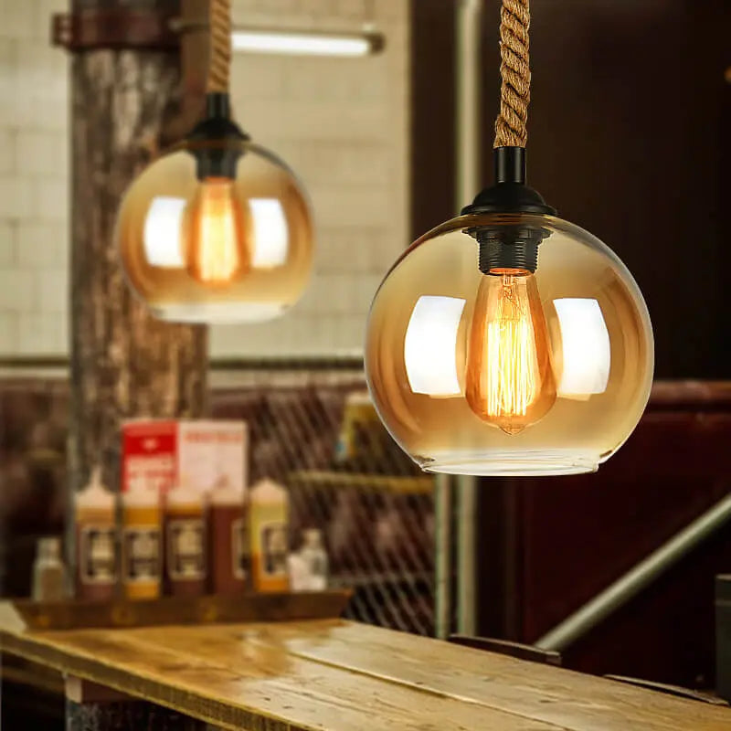 Retro Rope Hanging 1-light Glass Globe Pendant Light modern luxury lighting fixture