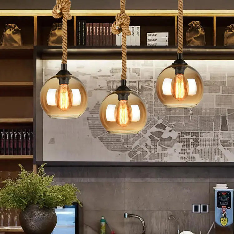 Retro Rope Hanging 1-light Glass Globe Pendant Light Lumendat