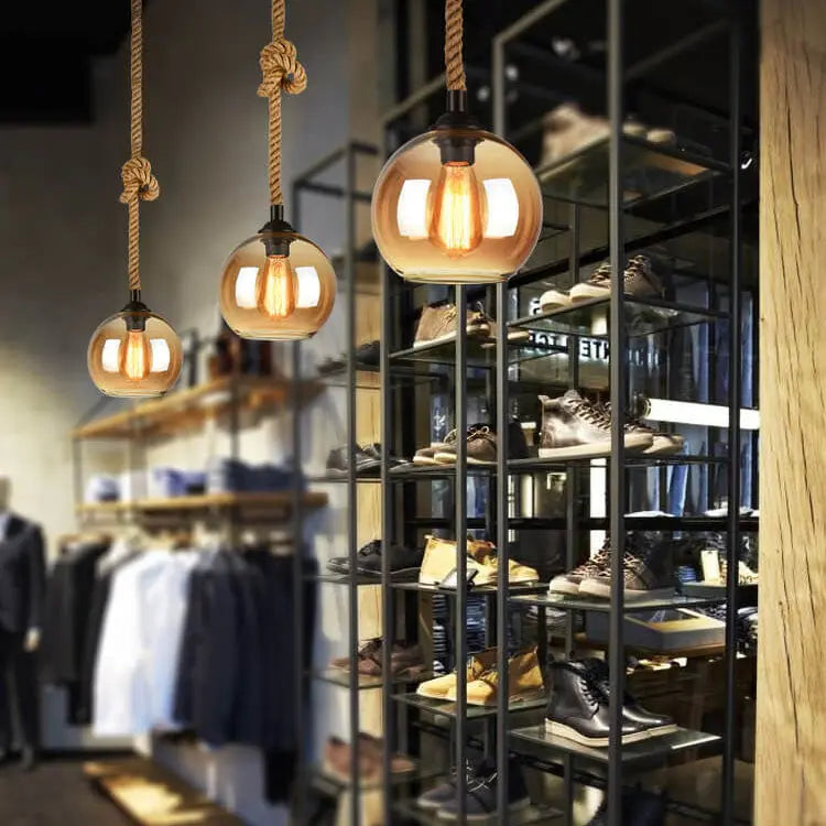 Retro Rope Hanging 1-light Glass Globe Pendant Light Lumendat