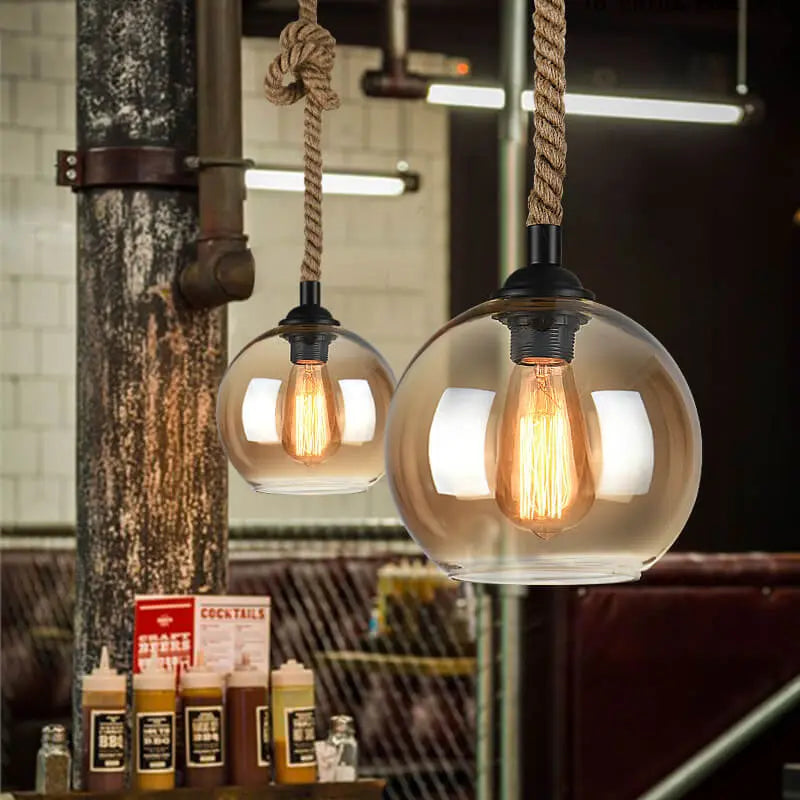 Retro Rope Hanging 1-light Glass Globe Pendant Light Lumendat