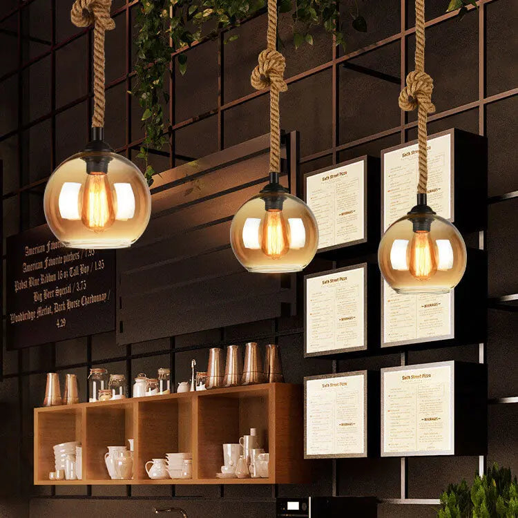 Retro Rope Hanging 1-light Glass Globe Pendant Light Lumendat