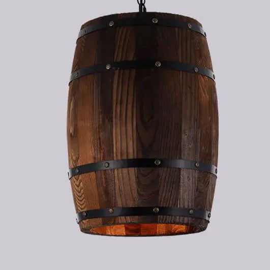 Traditional Rustic Round Wooden Wine Barrel 1-light Single Barrel Pendant Light for Dining Room Lumendat