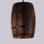 Traditional Rustic Round Wooden Wine Barrel 1-light Single Barrel Pendant Light for Dining Room Lumendat
