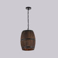 Traditional Rustic Round Wooden Wine Barrel 1-light Single Barrel Pendant Light for Dining Room Lumendat
