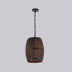 Traditional Rustic Round Wooden Wine Barrel 1-light Single Barrel Pendant Light for Dining Room Lumendat