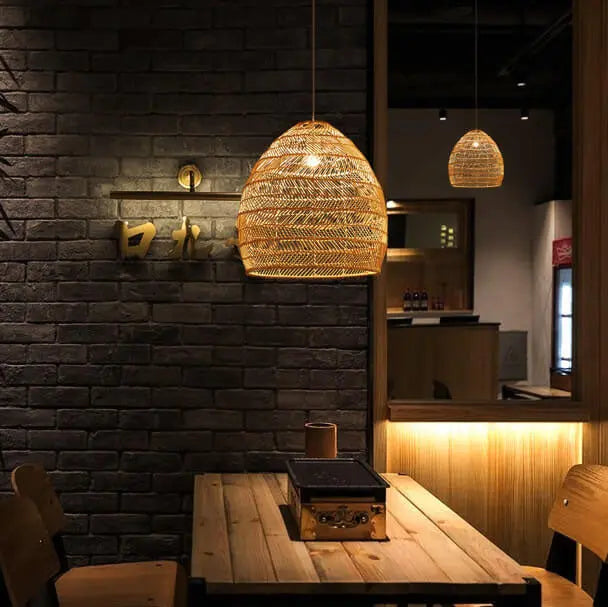 Rattan Weaving 1-light Dome Pendant Light BulbSquare